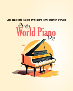 Illustration of a grand piano with text 'Happy World Piano Day'