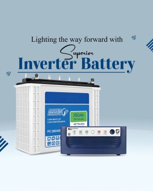Image of a Superior brand inverter battery with a blue and white color scheme.