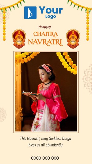 Chaitra Navratri greeting with a girl performing a puja