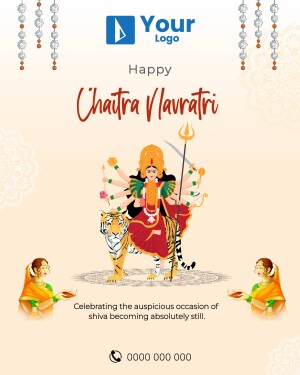Chaitra Navratri greeting with Goddess Durga and traditional decorations