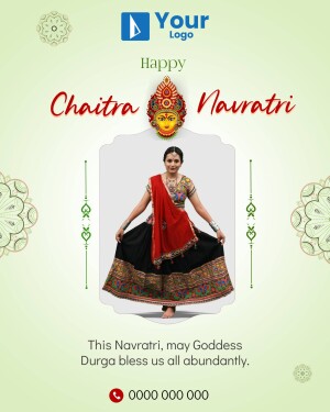 Chaitra Navratri greeting with Durga image and dancer