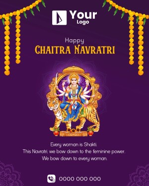 Chaitra Navratri greeting with Goddess Durga and festive decorations
