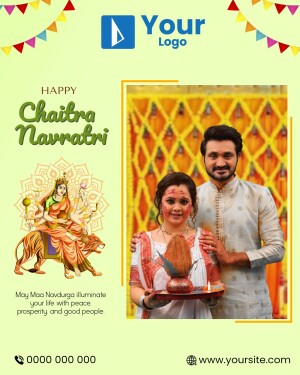 Chaitra Navratri greeting with a couple and Goddess Durga