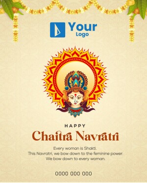 Chaitra Navratri greeting with Goddess Durga and floral decorations