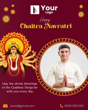 Chaitra Navratri greeting with Goddess Durga and a person with folded hands
