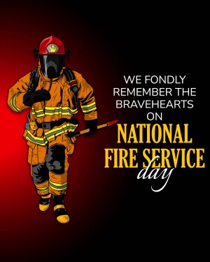 Illustration of a firefighter with text commemorating National Fire Service Day.