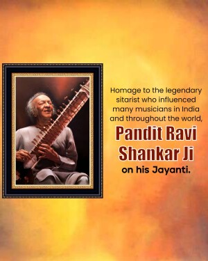 Portrait of Pandit Ravi Shankar playing the sitar