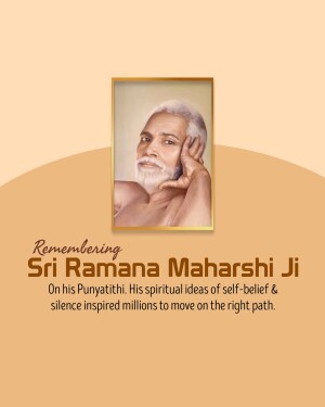 Portrait of Sri Ramana Maharshi with text commemorating his Punyathithi