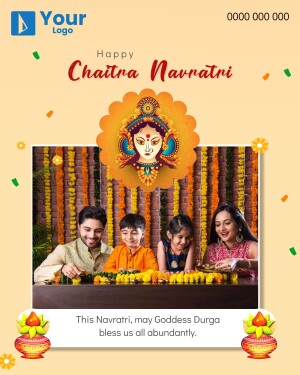 Chaitra Navratri greeting with family and Goddess Durga image
