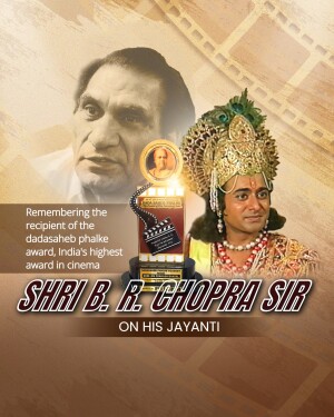 Poster commemorating B.R. Chopra's Jayanti with images of him and Krishna.