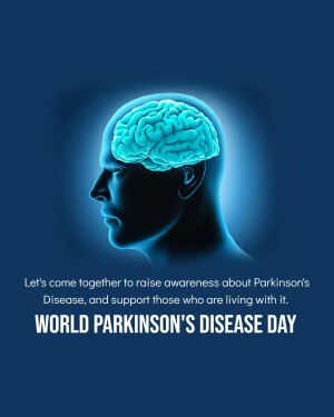 Silhouette of a man's head with a glowing blue brain inside, promoting Parkinson's Disease awareness.