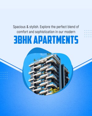 Modern apartment building with blue and white color scheme