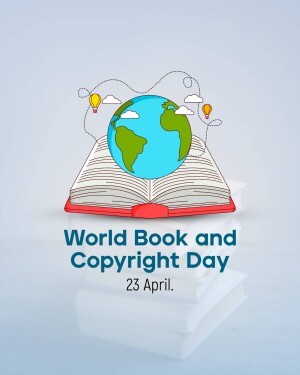 Illustration of an open book with a globe on top, representing World Book and Copyright Day.