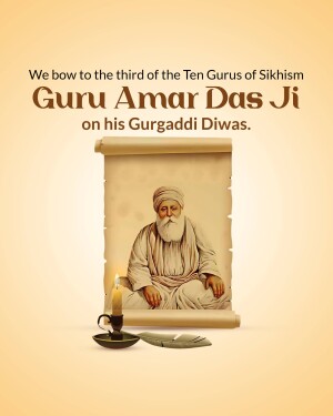 Image of Guru Amar Das Ji with a candle and scroll