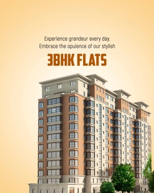 Modern apartment building with 3BHK flats for sale