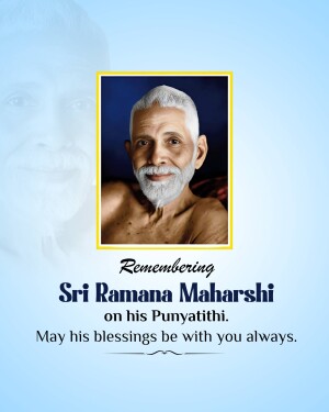 Portrait of Sri Ramana Maharshi with text commemorating his Punyathithi