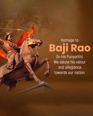 Statue of Baji Rao on horseback with a fiery background