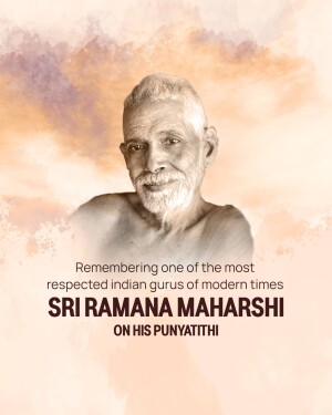 Portrait of Sri Ramana Maharshi with text commemorating his Punyathithi