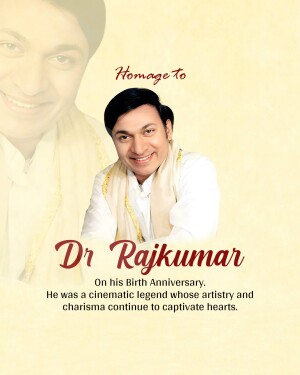 Portrait of Dr. Rajkumar with text commemorating his birth anniversary.