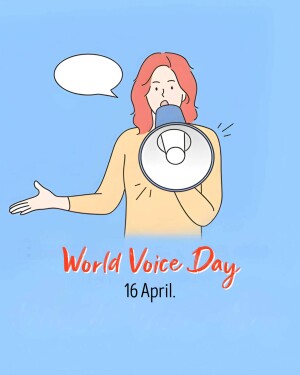 Illustration of a woman speaking into a megaphone with a speech bubble and text 'World Voice Day'