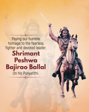Statue of Bajirao Ballal Peshwa on horseback with text commemorating his Punyatithi