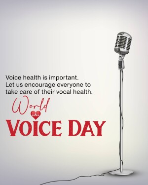 Image promoting World Voice Day with a microphone and text emphasizing vocal health.