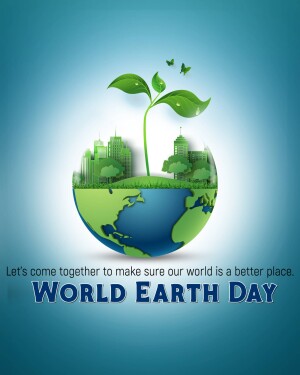 Illustration of a plant growing from a globe with a cityscape inside, representing World Earth Day.