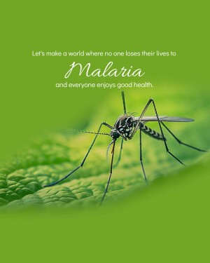 Close-up of a mosquito on a green leaf with text promoting malaria eradication.