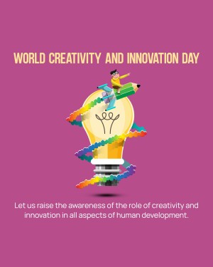 Illustration of a lightbulb with a person riding a pencil, representing creativity and innovation.