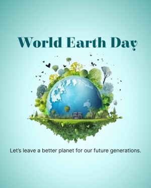 Illustration of Earth covered in greenery with the text 'World Earth Day'