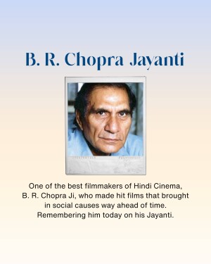 Portrait of B. R. Chopra with text commemorating his birth anniversary