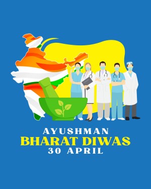 Illustration depicting healthcare workers and the Indian map with Ayurvedic symbols for Ayushman Bharat Diwas.