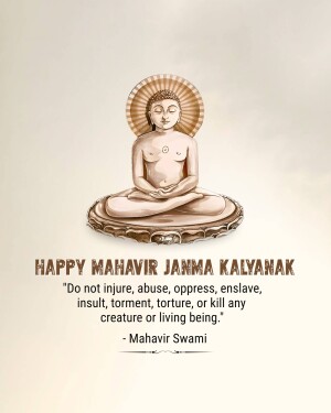 Image of Lord Mahavir with a quote on non-violence