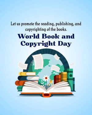 Illustration promoting World Book and Copyright Day with books and a globe.