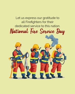 Illustration of firefighters with text 'National Fire Service Day'
