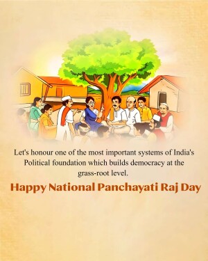 Illustration of people gathered under a tree with text celebrating National Panchayati Raj Day