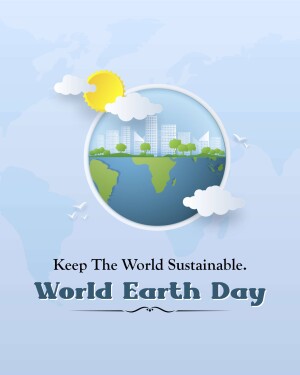 Illustration of Earth with cityscape and sun, promoting sustainability.