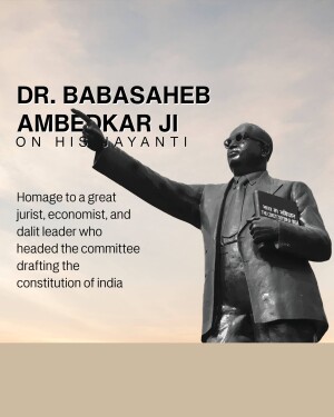 Statue of Dr. B.R. Ambedkar with text commemorating his Jayanti