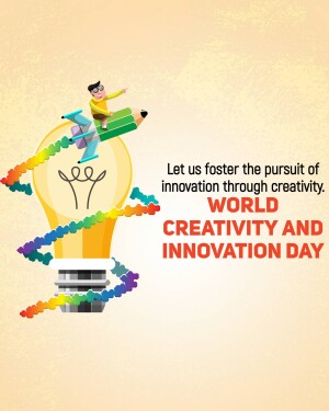 Illustration of a lightbulb with a rainbow and a person flying on a pencil, promoting creativity and innovation.