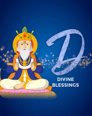 Illustration of a spiritual guru with a large letter 'D' and the text 'Divine Blessings'