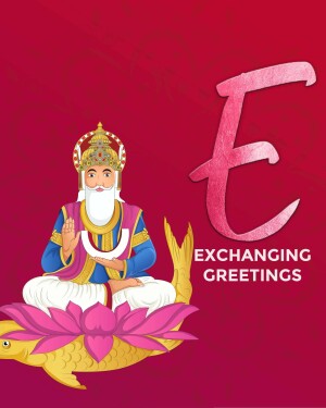 Illustration of Lord Vishnu seated on Sheshnag with the letter 'E' and text 'Exchanging Greetings'