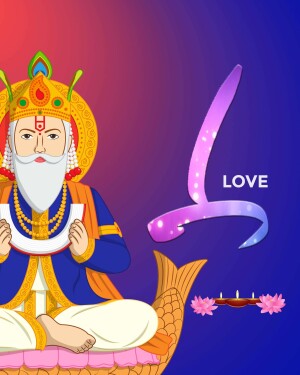 Illustration of Shri Swaminarayan with the word 'LOVE' and a lit diya.