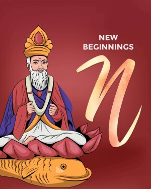 Illustration of a sage with a fish, symbolizing new beginnings.