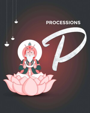 Illustration of a deity seated on a lotus flower with the letter 'P' in the background.