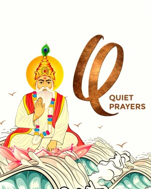 Illustration of Guru Nanak with the symbol 'Ik Onkar' and waves