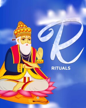 Illustration of Kabir Das with a large letter R and the word 'Rituals'