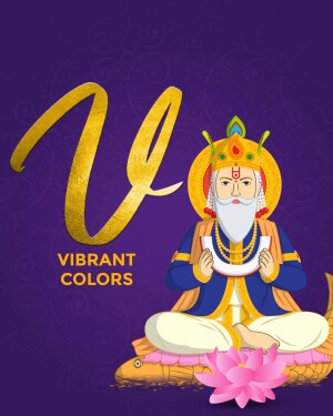 Illustration of Guru V with a golden 'V' and lotus flower