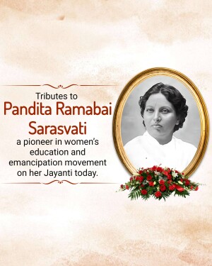 Portrait of Pandita Ramabai Sarasvati with floral tribute