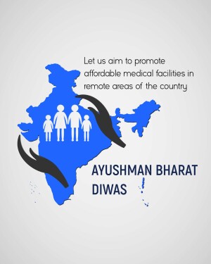 Image depicting Ayushman Bharat Diwas with a map of India and family figures.