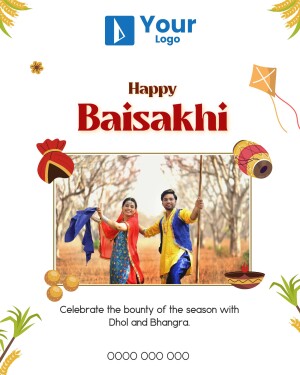 Baisakhi festival greeting with people celebrating Bhangra